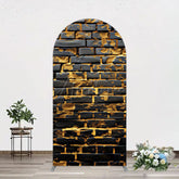 Aperturee - Aperturee Black Bricks Wall Golden Engraved Arch Backdrop